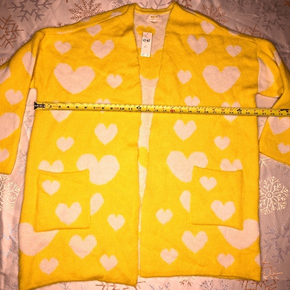 Anthropologie Maeve Oversized Open-Front Yellow Cardigan with White Hearts - Picture 4 of 4